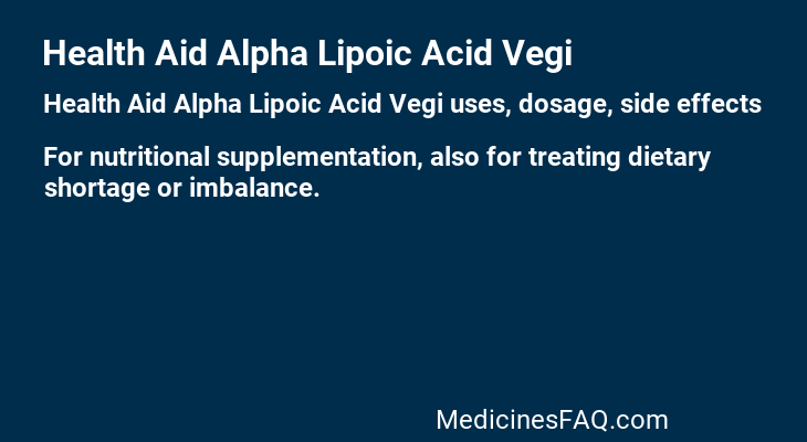 Health Aid Alpha Lipoic Acid Vegi