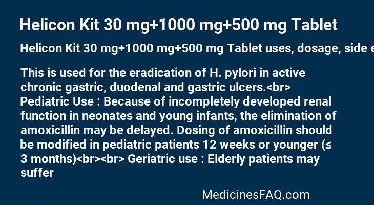 Helicon Kit 30 mg+1000 mg+500 mg Tablet