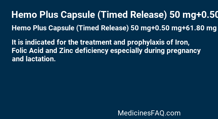 Hemo Plus Capsule (Timed Release) 50 mg+0.50 mg+61.80 mg