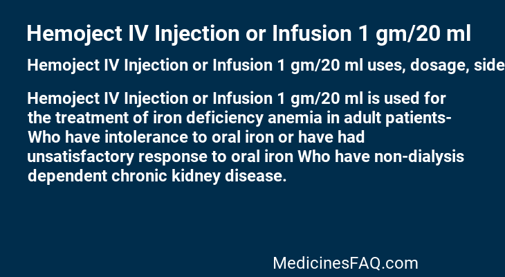 Hemoject IV Injection or Infusion 1 gm/20 ml