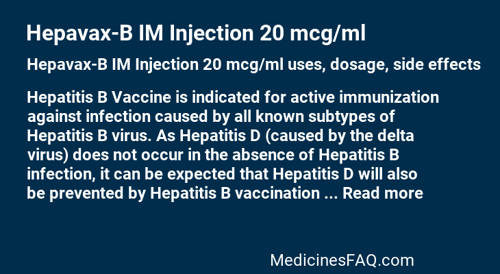 Hepavax-B IM Injection 20 mcg/ml