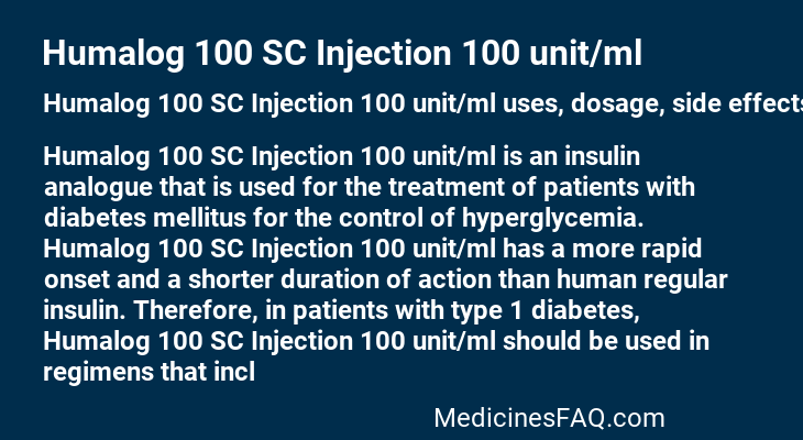 Humalog 100 SC Injection 100 unit/ml