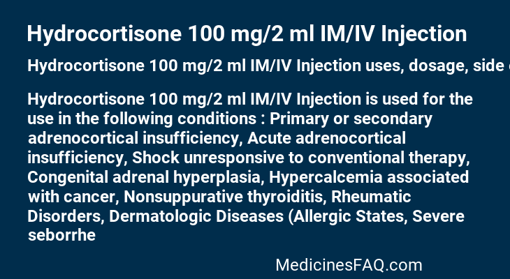 Hydrocortisone 100 mg/2 ml IM/IV Injection