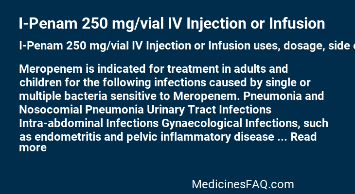 I-Penam 250 mg/vial IV Injection or Infusion