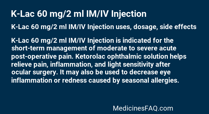 K-Lac 60 mg/2 ml IM/IV Injection