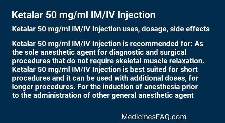 Ketalar 50 mg/ml IM/IV Injection