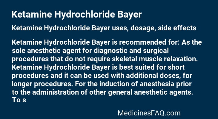 Ketamine Hydrochloride Bayer