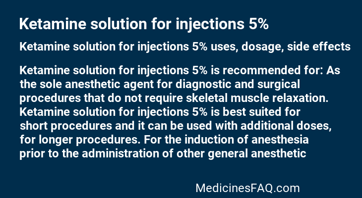 Ketamine solution for injections 5%