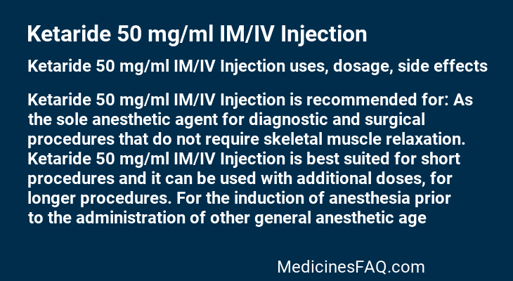 Ketaride 50 mg/ml IM/IV Injection