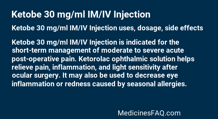 Ketobe 30 mg/ml IM/IV Injection