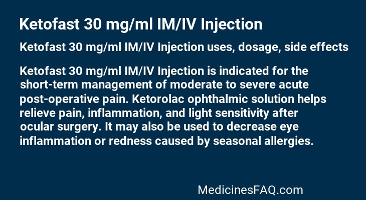 Ketofast 30 mg/ml IM/IV Injection