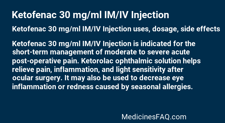 Ketofenac 30 mg/ml IM/IV Injection