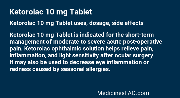 Ketorolac 10 mg Tablet