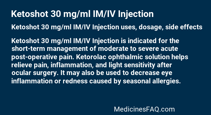 Ketoshot 30 mg/ml IM/IV Injection