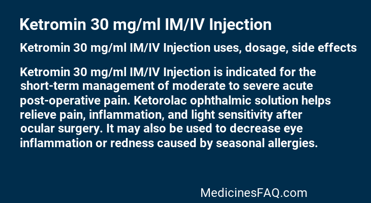 Ketromin 30 mg/ml IM/IV Injection