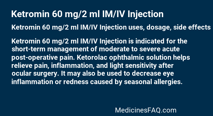 Ketromin 60 mg/2 ml IM/IV Injection