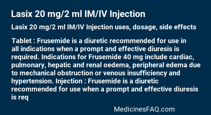 Lasix 20 mg/2 ml IM/IV Injection