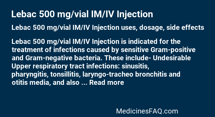 Lebac 500 mg/vial IM/IV Injection