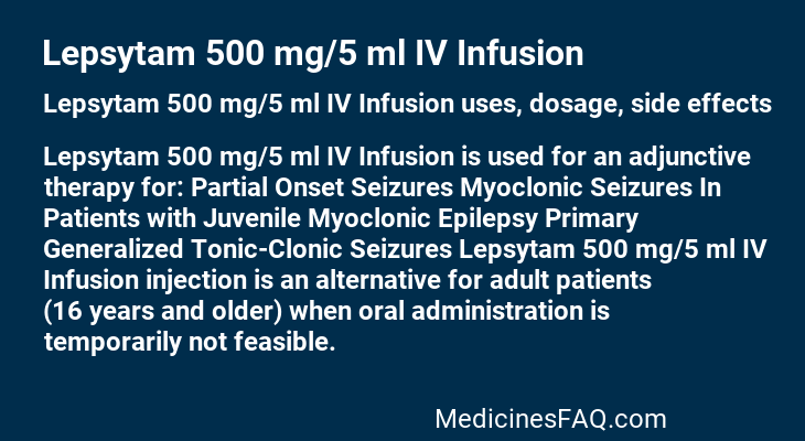 Lepsytam 500 mg/5 ml IV Infusion