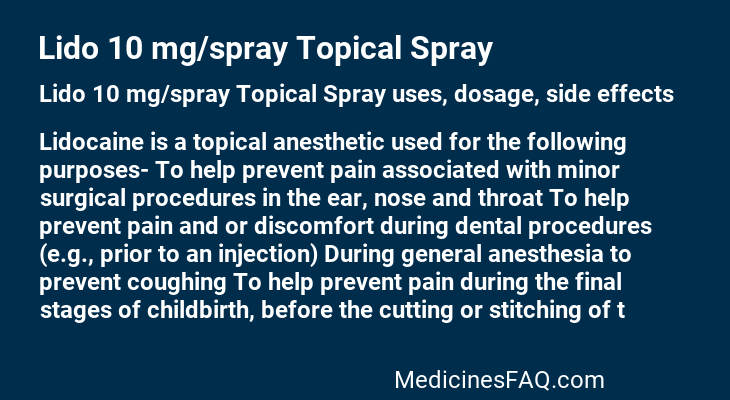 Lido 10 mg/spray Topical Spray