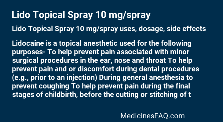 Lido Topical Spray 10 mg/spray