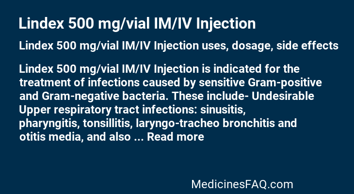 Lindex 500 mg/vial IM/IV Injection