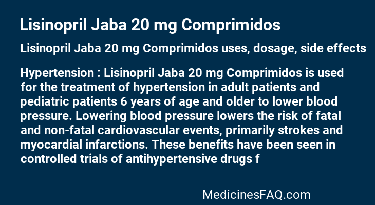 Lisinopril Jaba 20 mg Comprimidos