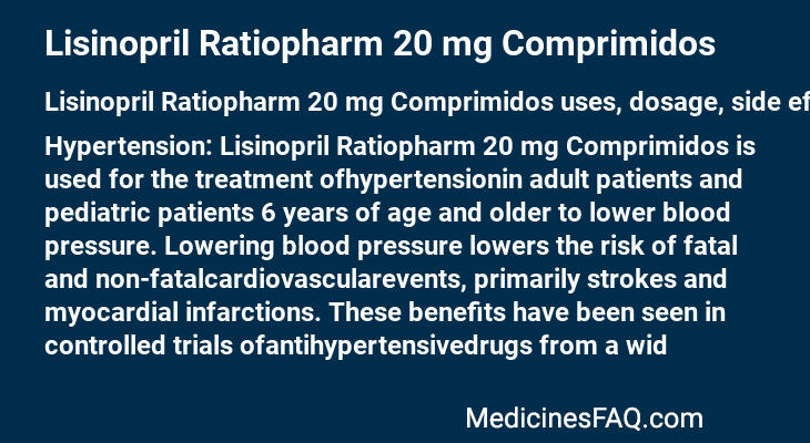 Lisinopril Ratiopharm 20 mg Comprimidos