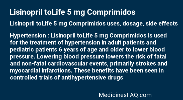 Lisinopril toLife 5 mg Comprimidos