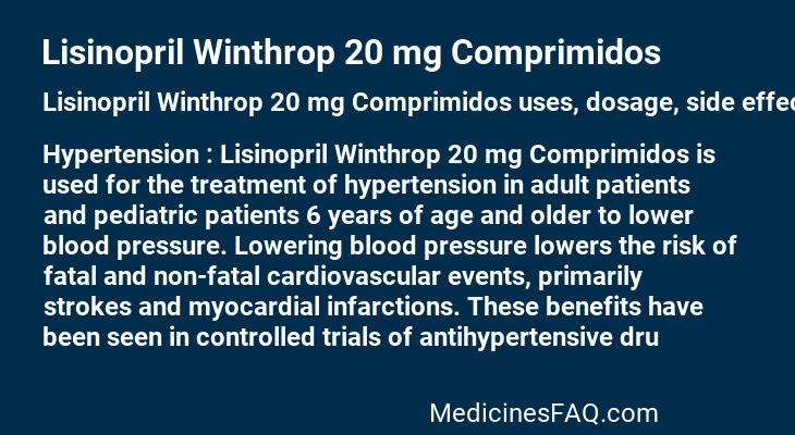 Lisinopril Winthrop 20 mg Comprimidos