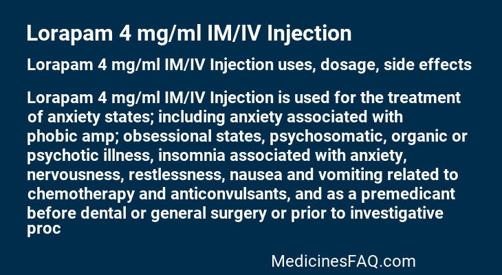 Lorapam 4 mg/ml IM/IV Injection