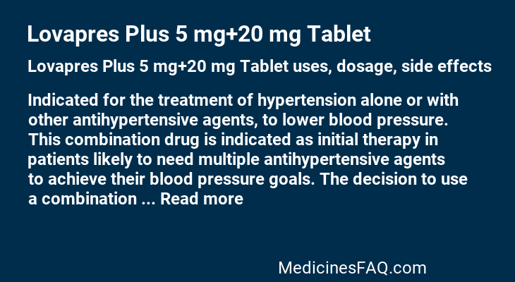 Lovapres Plus 5 mg+20 mg Tablet