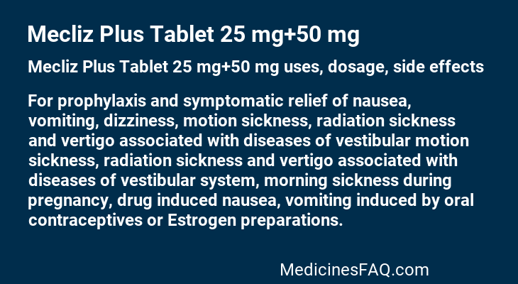 Mecliz Plus Tablet 25 mg+50 mg