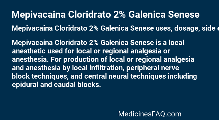 Mepivacaina Cloridrato 2% Galenica Senese