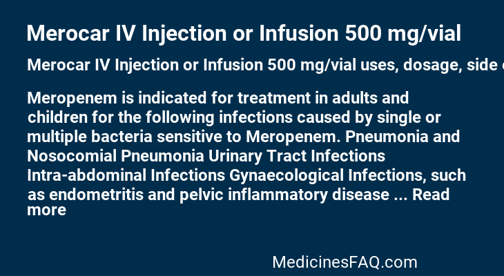 Merocar IV Injection or Infusion 500 mg/vial