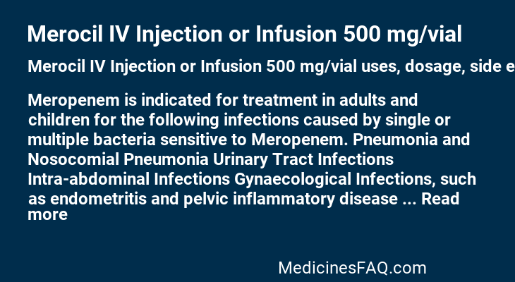 Merocil IV Injection or Infusion 500 mg/vial