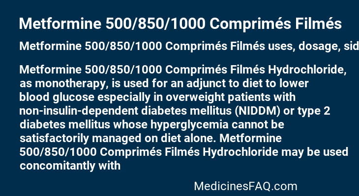 Metformine 500/850/1000 Comprimés Filmés