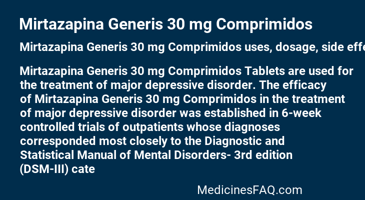 Mirtazapina Generis 30 mg Comprimidos