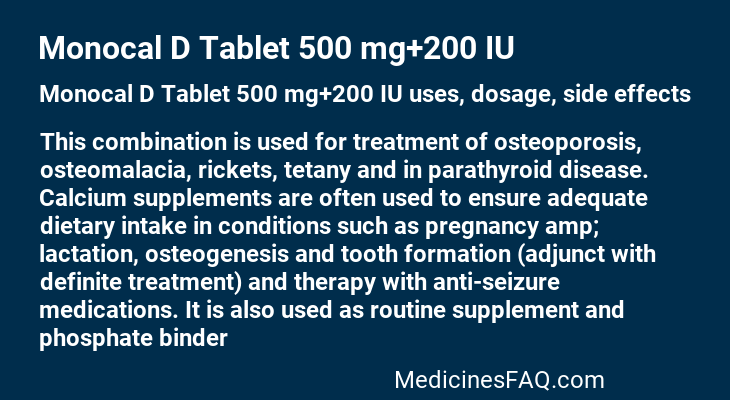 Monocal D Tablet 500 mg+200 IU