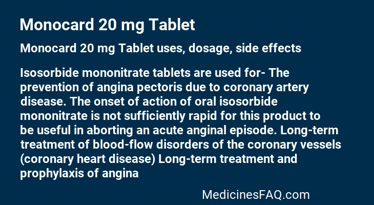 Monocard 20 mg Tablet