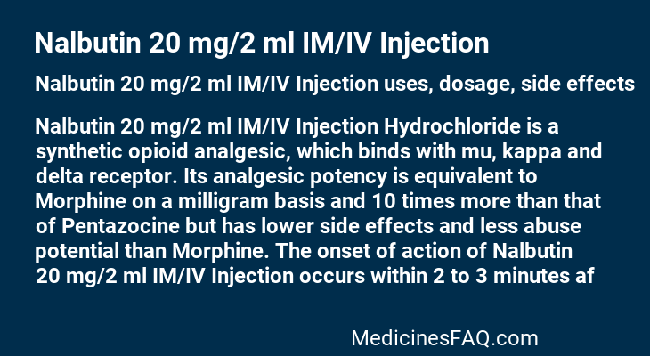 Nalbutin 20 mg/2 ml IM/IV Injection