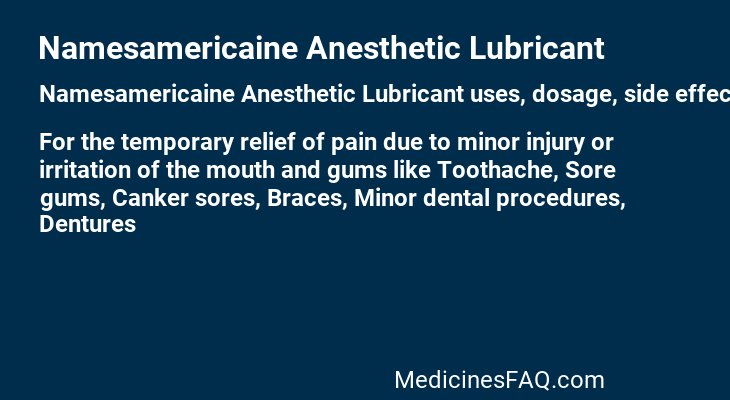 Namesamericaine Anesthetic Lubricant
