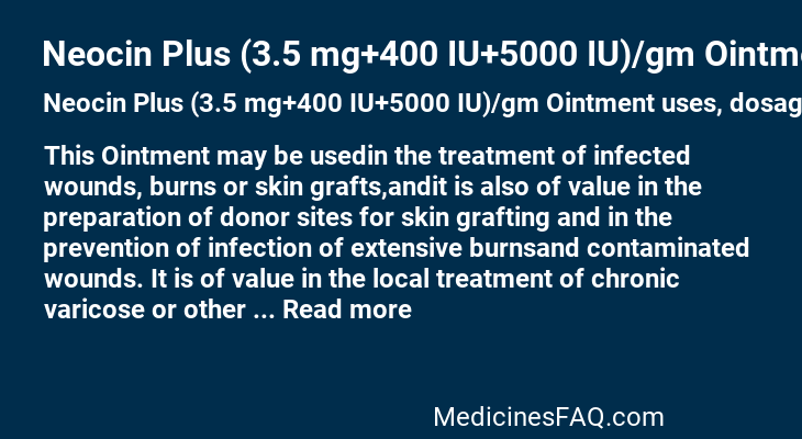 Neocin Plus (3.5 mg+400 IU+5000 IU)/gm Ointment