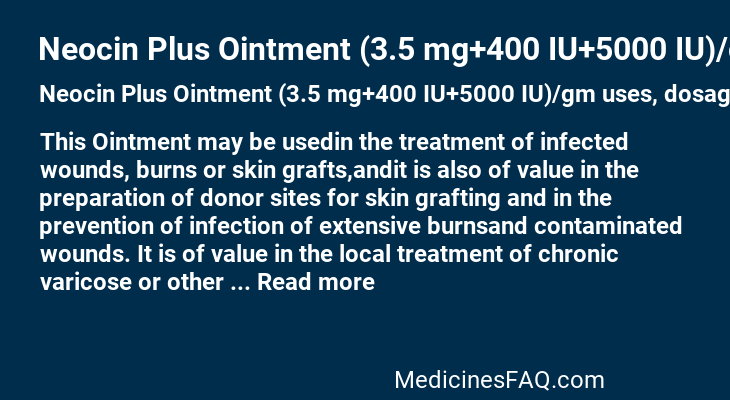 Neocin Plus Ointment (3.5 mg+400 IU+5000 IU)/gm