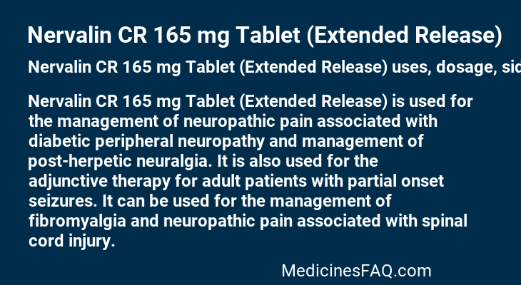 Nervalin CR 165 mg Tablet (Extended Release)