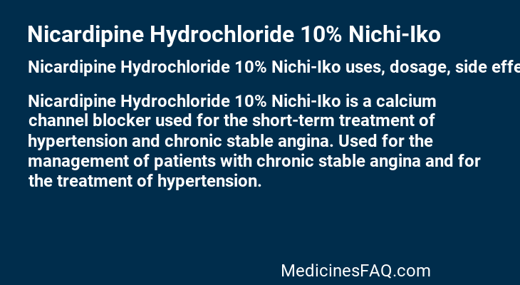 Nicardipine Hydrochloride 10% Nichi-Iko