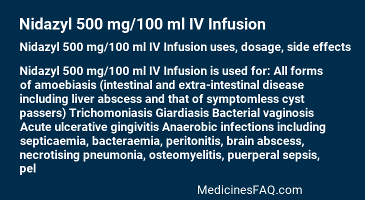 Nidazyl 500 mg/100 ml IV Infusion