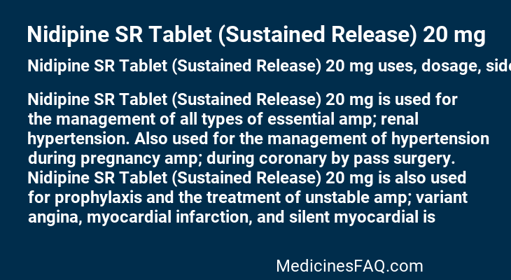 Nidipine SR Tablet (Sustained Release) 20 mg