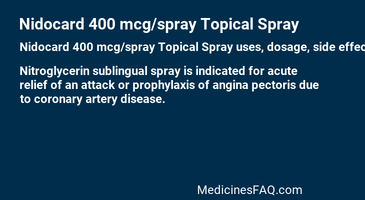 Nidocard 400 mcg/spray Topical Spray