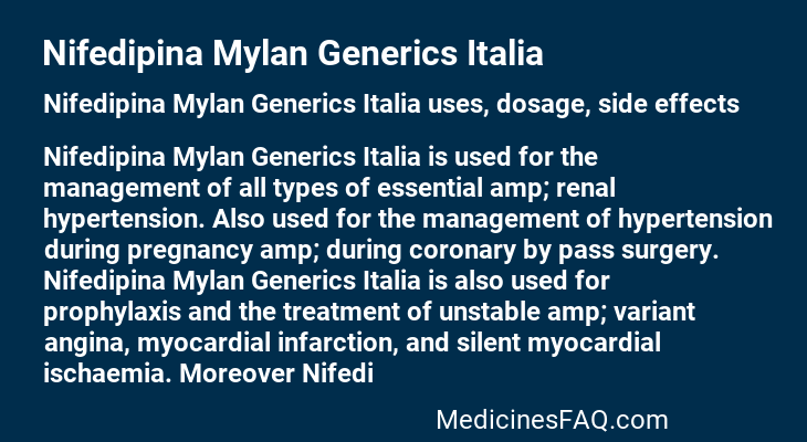 Nifedipina Mylan Generics Italia